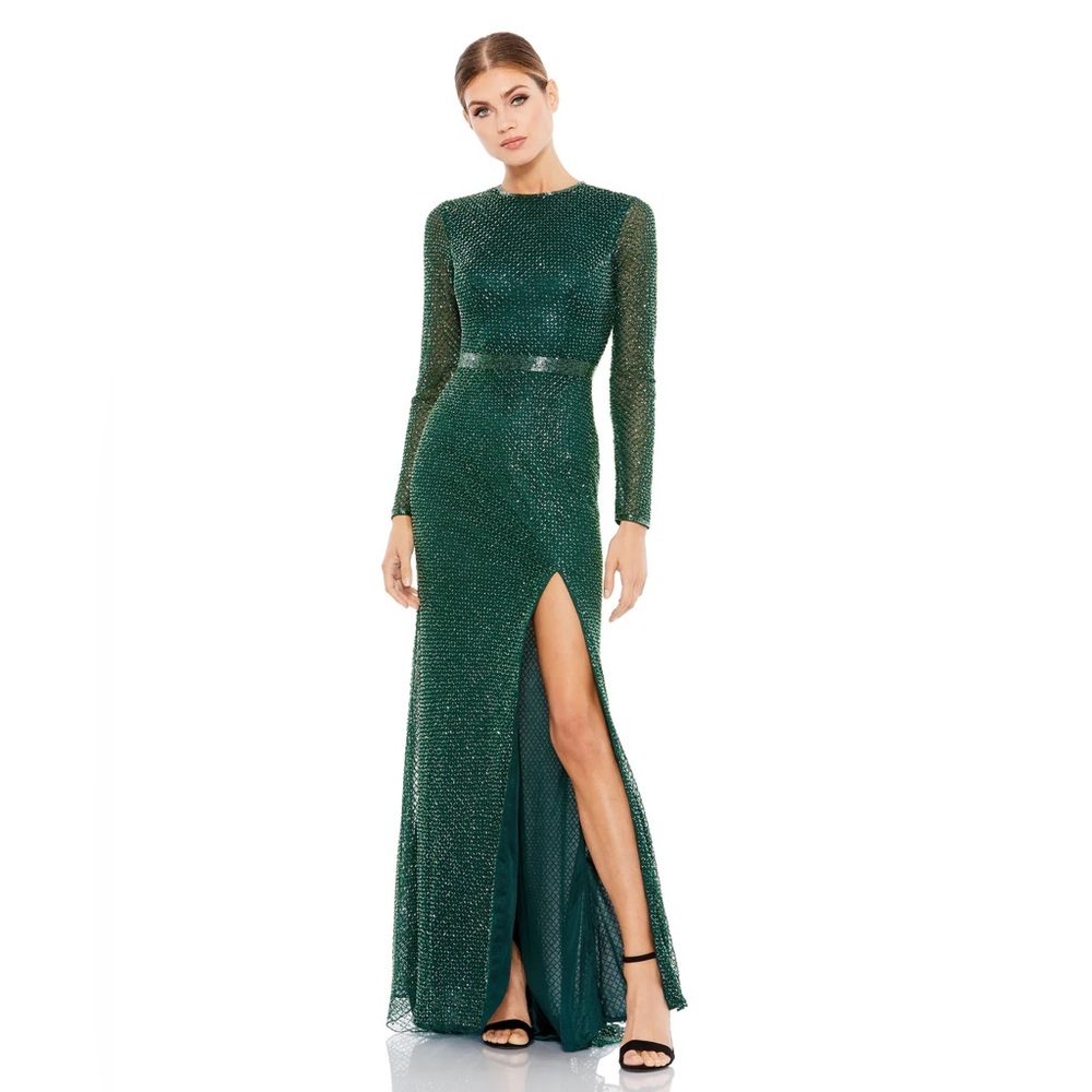 Mac Duggal Green Long Sleeve Gown